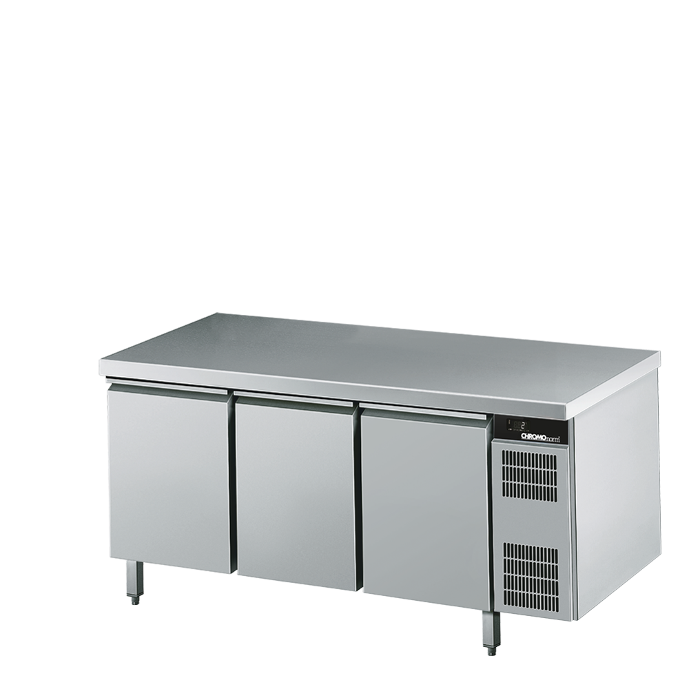 Kühltisch GN 1/1, 3 Türen, mit Tischpl, allseits ab, Zentralkühlung