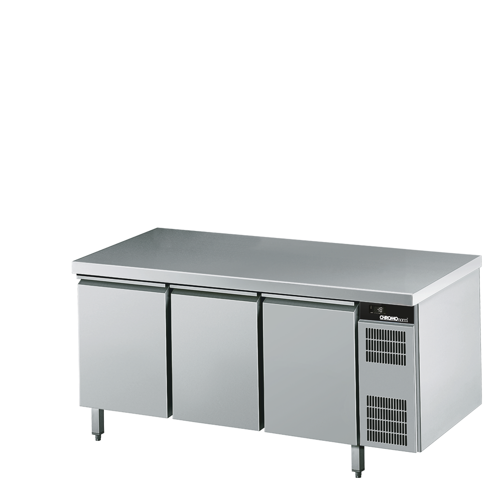 Tiefkühltisch GN 1/1, 3 Türen, mit Tischpl. allseits ab, Zentralkühlung