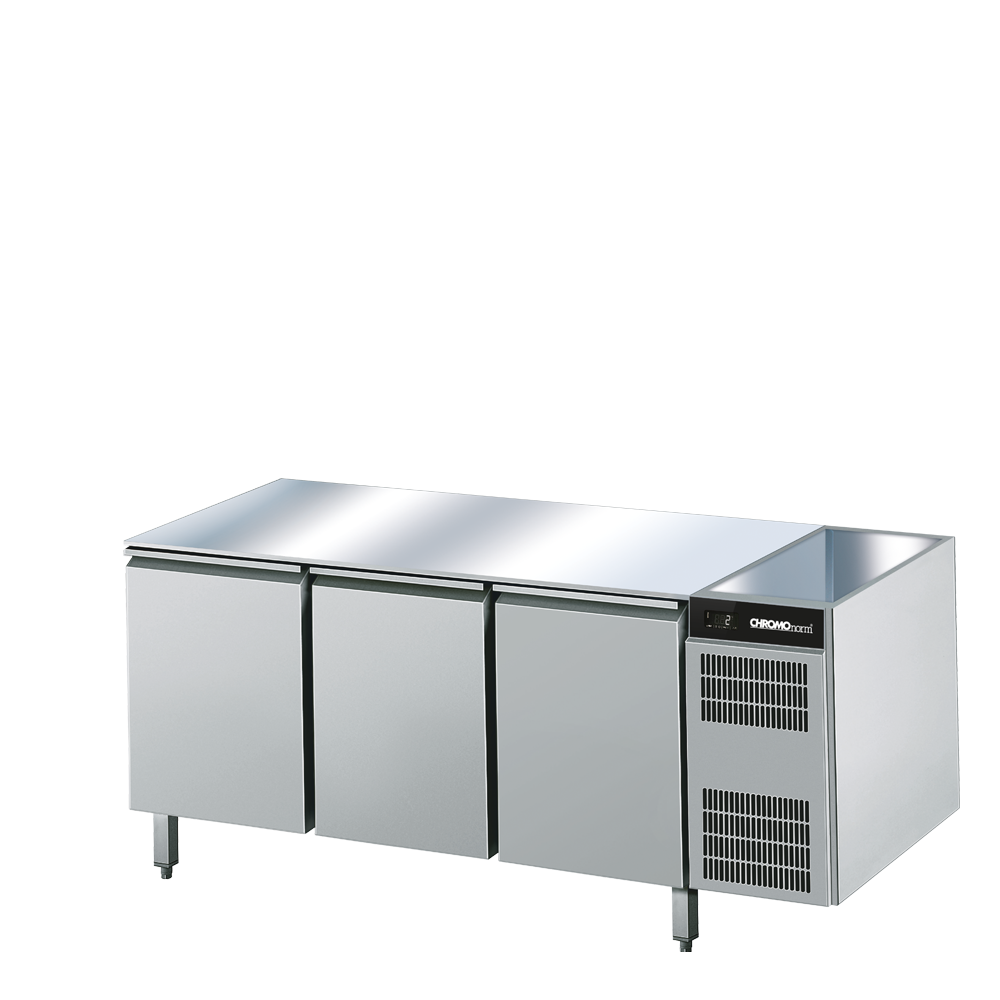 Bäckerei-Kühltisch EN4060, 3 Türen, ohne Tischpl. (H 800mm), Steckerfertig