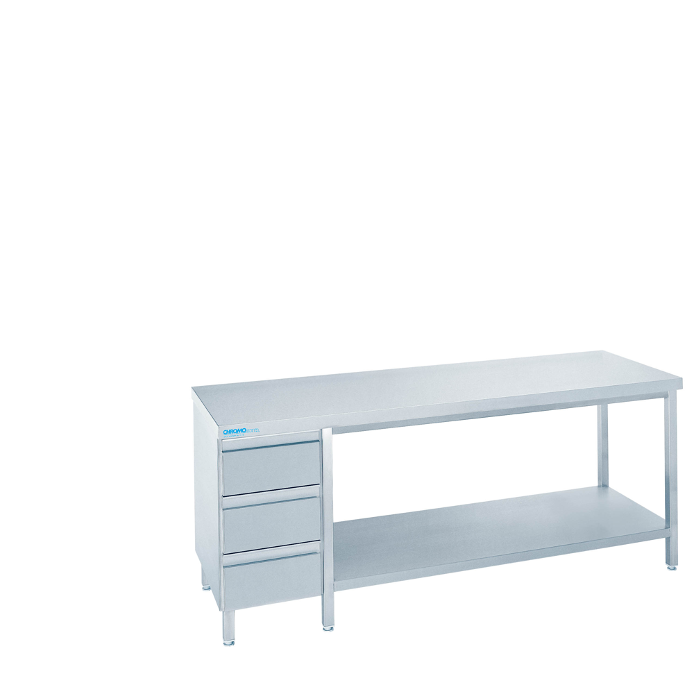 Arbeitstisch mit Zwischenboden und Schubladenblock links -Tiefe 700mm- Tischpl. allseits ab