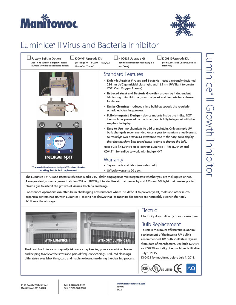 LuminIce™ II UV-Hygienesystem für große Indigo NXT Modelle 