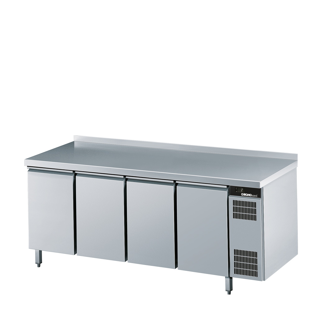 Kühltisch GN 1/1, 4 Türen, mit Tischpl, hinten auf, Zentralkühlung