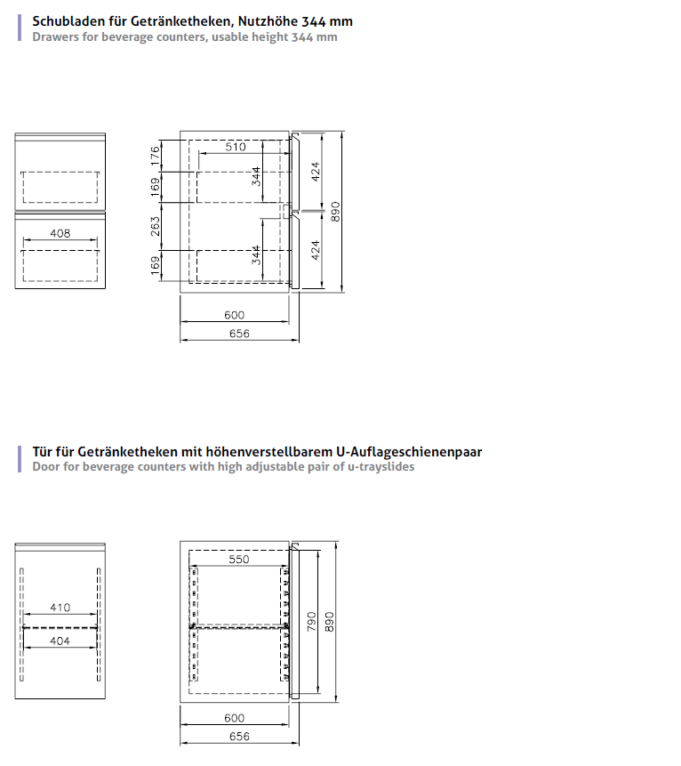 TI Schubladen fuer Getraenketheken Nutzhoehe 344mm 01