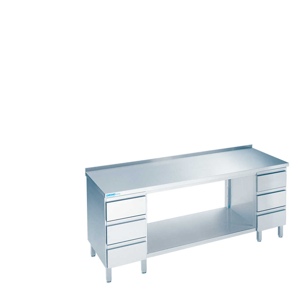Arbeitstisch mit Zwischenboden und Schubladenblöcken -Tiefe 600mm- Tischpl, hinten auf