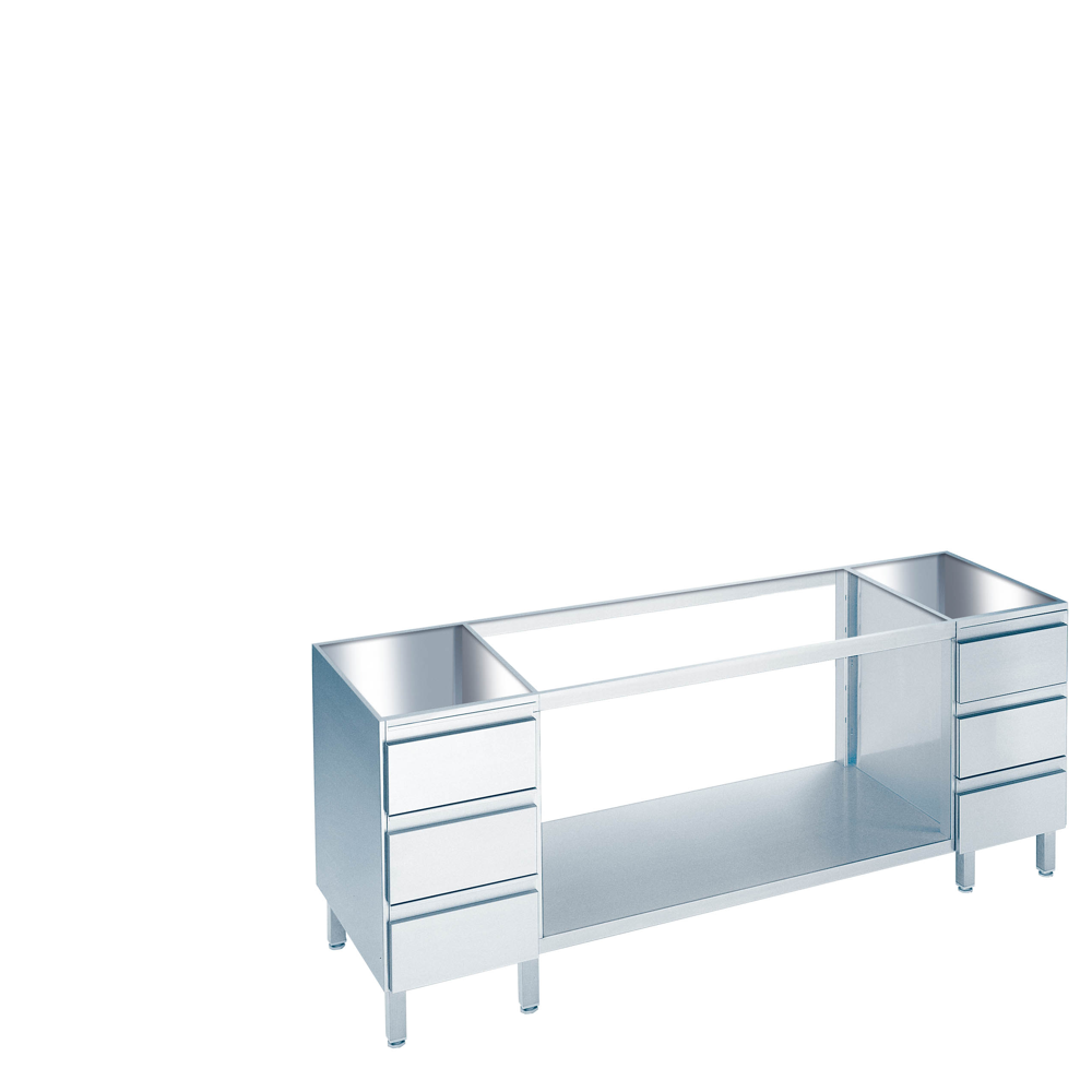 Arbeitstisch mit Zwischenboden und Schubladenblöcken -Tiefe 660 (700)mm- ohne Tischpl,