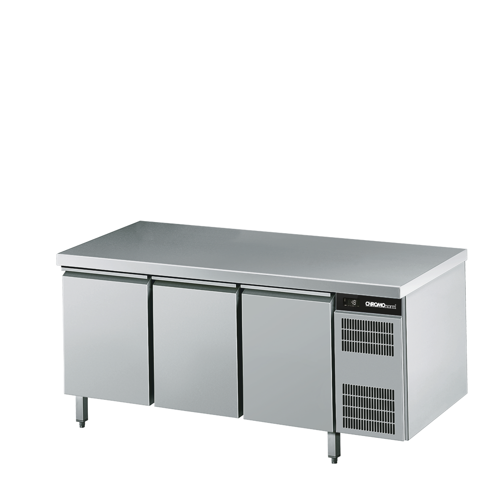 Bäckerei-Tiefkühltisch EN4060, 3 Türen, mit Tischpl, allseits ab, Steckerfertig