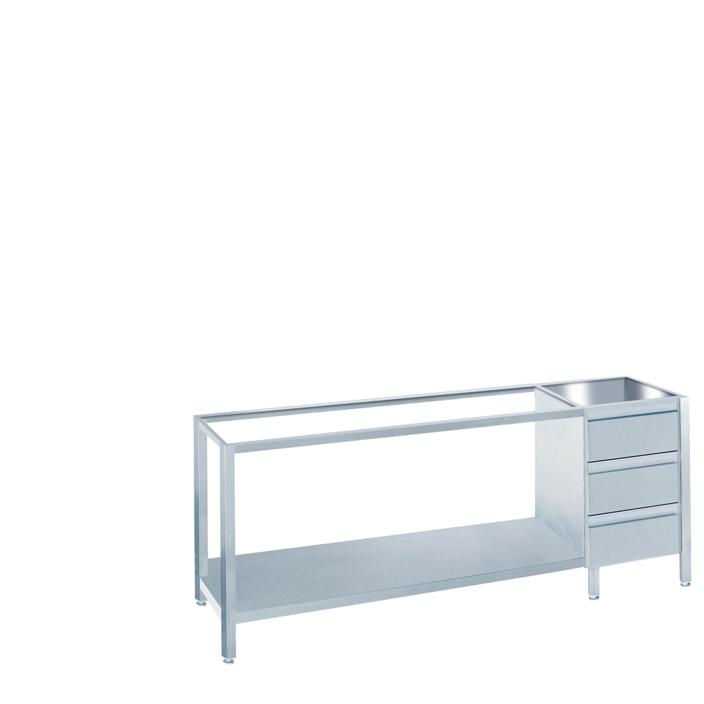 Arbeitstisch mit Zwischenboden und Schubladenblock rechts -Tiefe 660 (700)mm- ohne Tischpl.