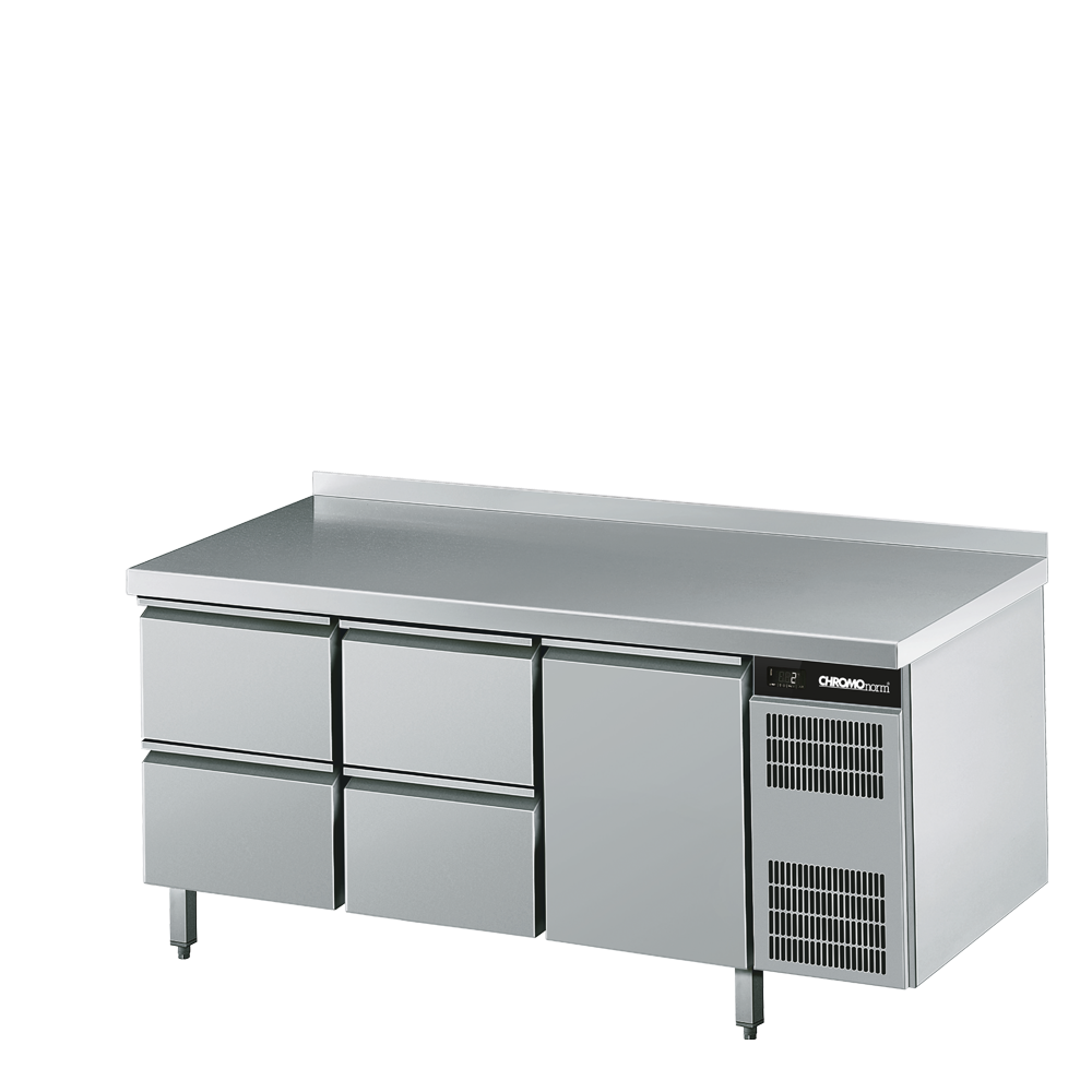 Kühltisch GN 1/1, 4 Schubladen / 1 Tür, mit Tischpl, hinten auf, Steckerfertig
