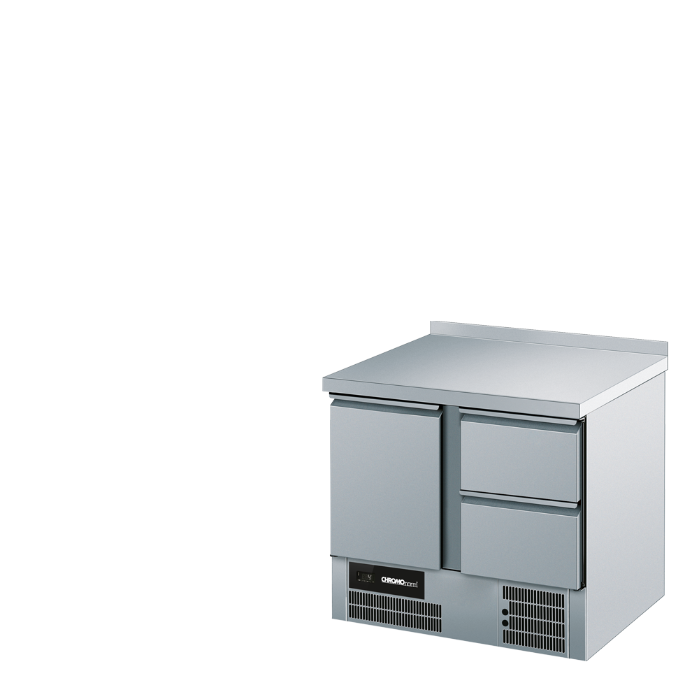 BR 795 - Kühltisch GN 1/1, 1 Tür, 2 Schubladen, mit Tischpl, hinten auf