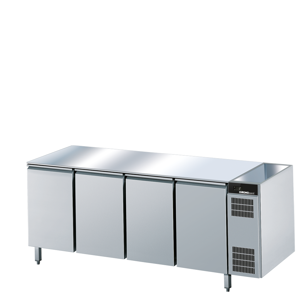 Kühltisch GN 1/1, 4 Türen, ohne Tischpl, (H 800mm), Zentralkühlung