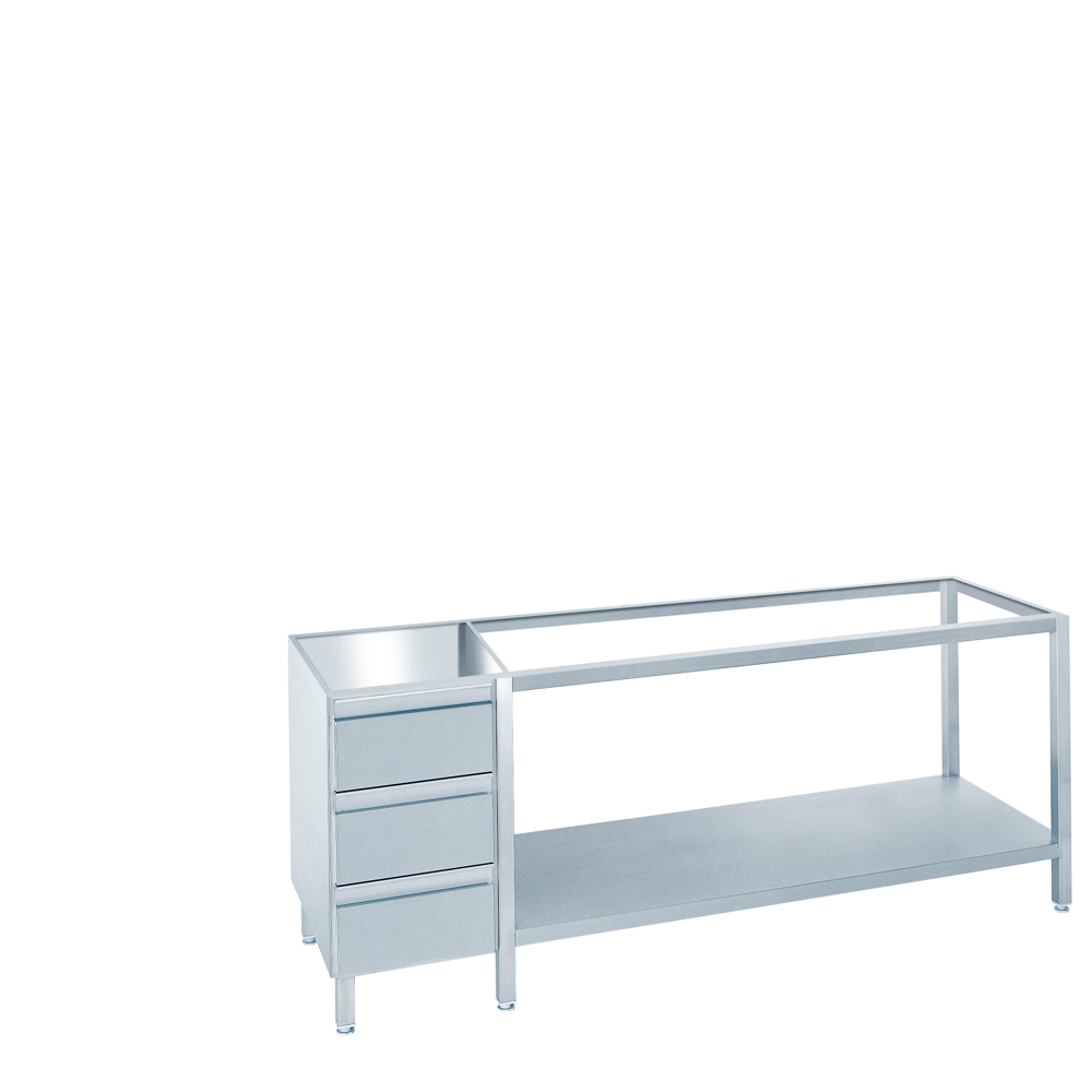 Arbeitstisch mit Zwischenboden und Schubladenblock links -Tiefe 560 (600)mm- ohne Tischpl.