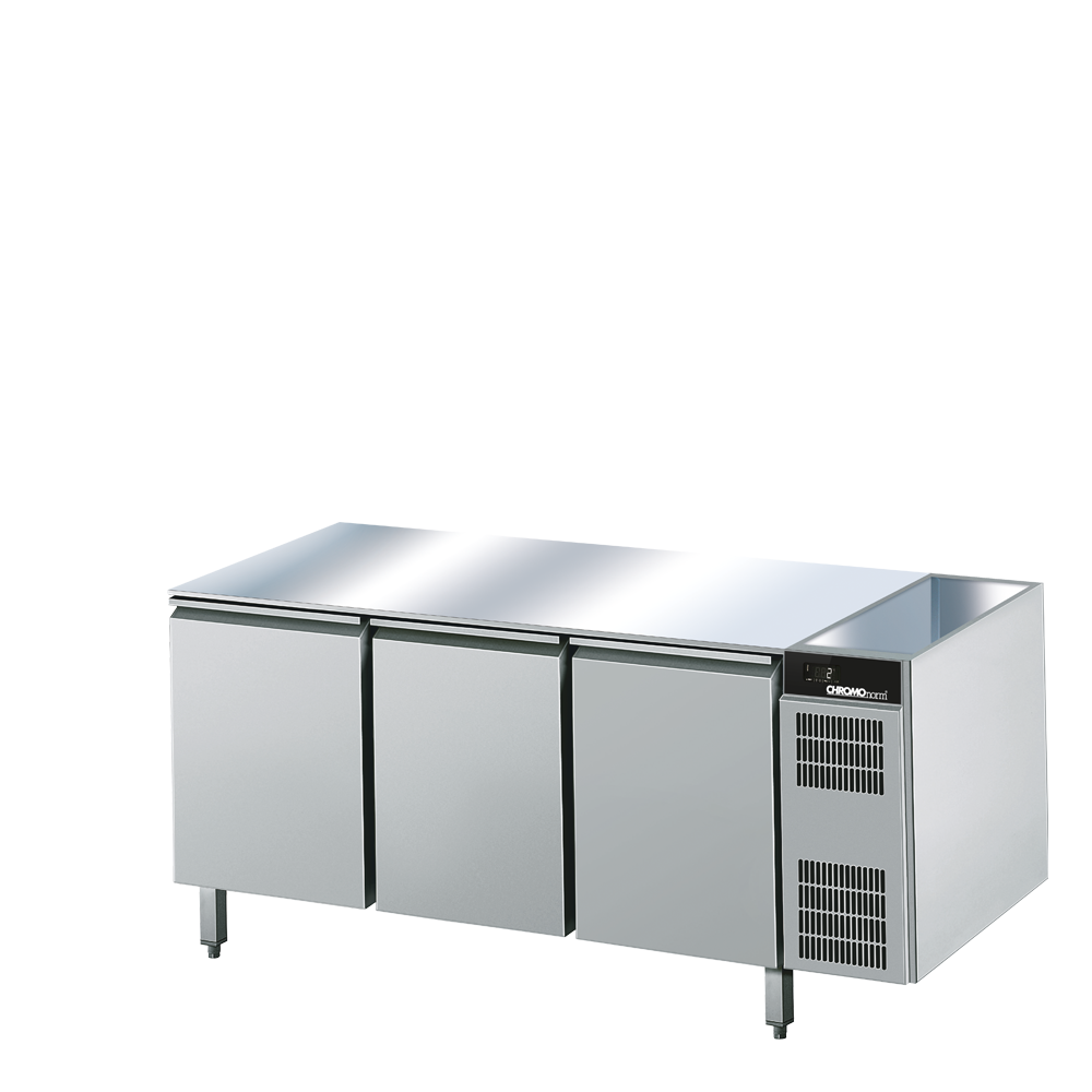 Kühltisch GN 1/1, 3 Türen, ohne Tischpl, (H 800mm), Zentralkühlung